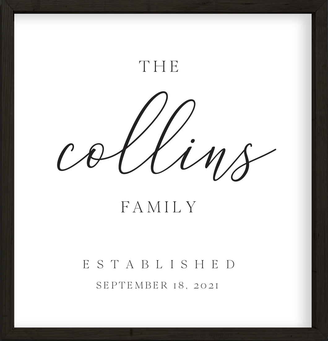 24x24 Thin Black Custom Stacked Family Name Sign (WHITE CANVAS)